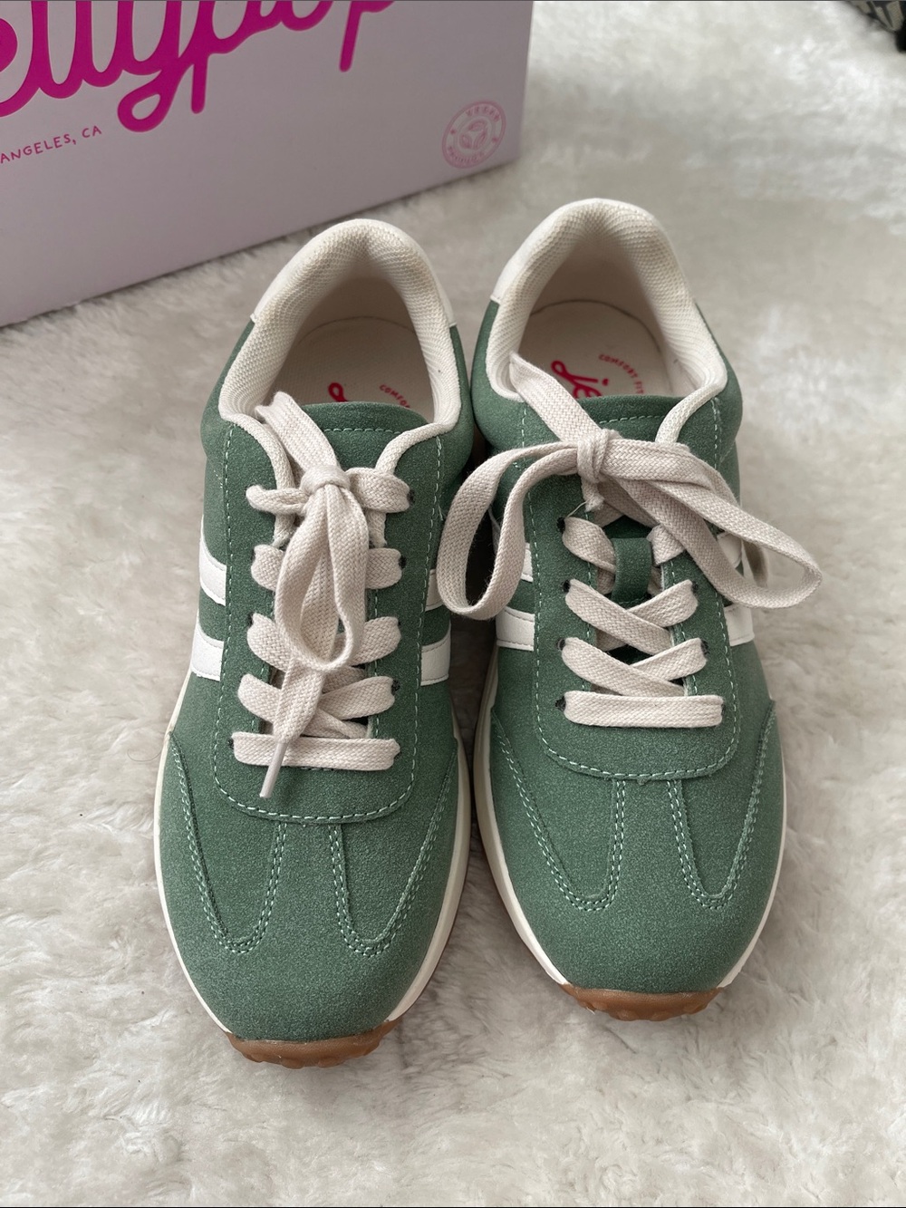 Jellypop Emerie Suede Sneaker in Green Tea and White